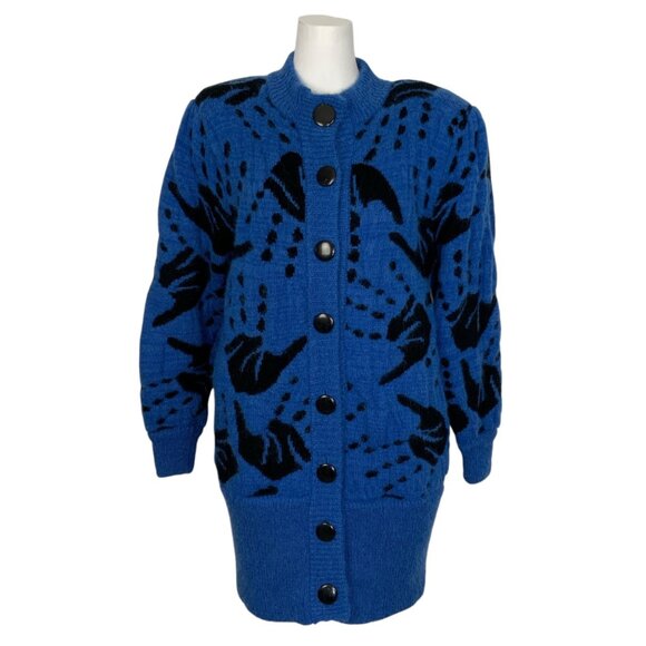 Braefair Vintage Cardigan Sweater M Mohair Hand Print Shoulder Pads Button Front - Picture 1 of 13